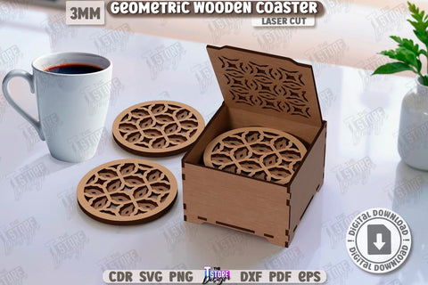 Geometric Wooden Coasters Laser Cut Bundle | Cup Coasters | Festive Table | Kitchen Decor | Laser Engraving | Home Décor | Drinks Coasters | Stand for Hot | Modern Coasters | Coffee Coasters | CNC Files SVG The T Store Design 