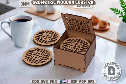 Geometric Wooden Coasters Laser Cut Bundle | Cup Coasters | Festive Table | Kitchen Decor | Laser Engraving | Home Décor | Drinks Coasters | Stand for Hot | Modern Coasters | Coffee Coasters | CNC Files SVG The T Store Design 