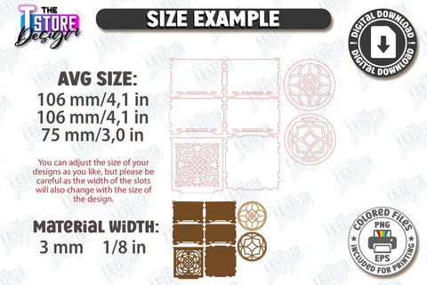 Geometric Wooden Coasters Laser Cut Bundle | Cup Coasters | Festive Table | Kitchen Decor | Laser Engraving | Home Décor | Drinks Coasters | Stand for Hot | Modern Coasters | Coffee Coasters | CNC Files SVG The T Store Design 