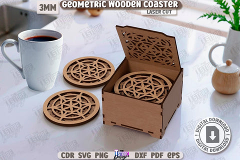 Geometric Wooden Coasters Laser Cut Bundle | Cup Coasters | Festive Table | Kitchen Decor | Laser Engraving | Home Décor | Drinks Coasters | Stand for Hot | Modern Coasters | Coffee Coasters | CNC Files SVG The T Store Design 