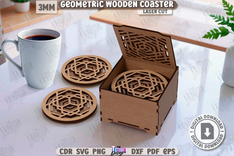 Geometric Wooden Coasters Laser Cut Bundle | Cup Coasters | Festive Table | Kitchen Decor | Laser Engraving | Home Décor | Drinks Coasters | Stand for Hot | Modern Coasters | Coffee Coasters | CNC Files SVG The T Store Design 
