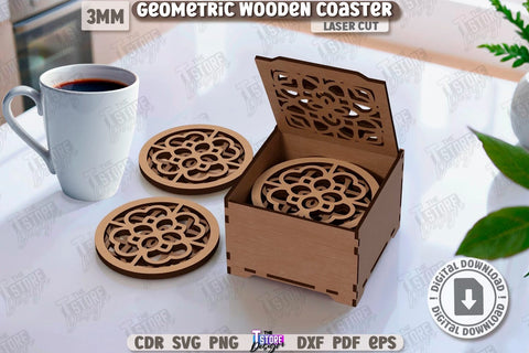 Geometric Wooden Coasters Laser Cut Bundle | Cup Coasters | Festive Table | Kitchen Decor | Laser Engraving | Home Décor | Drinks Coasters | Stand for Hot | Modern Coasters | Coffee Coasters | CNC Files SVG The T Store Design 