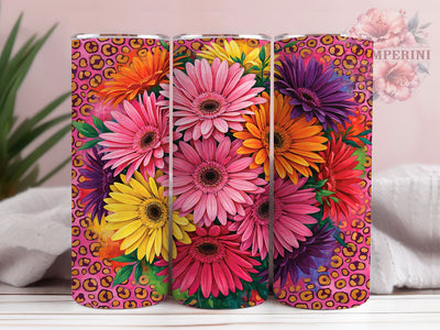 Gerbera Daisy Neon Floral 20oz Tumbler, Bright Floral, Neon Pink, Electric Orange, Sunny Yellow, Skinny Tumbler, Sublimation PNG Sublimation Li Zamperini 