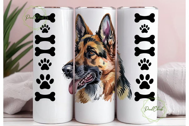 German Shepherd 20oz Tumbler Wrap Sublimation PixelChick 