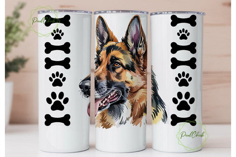 German Shepherd 20oz Tumbler Wrap Sublimation PixelChick 