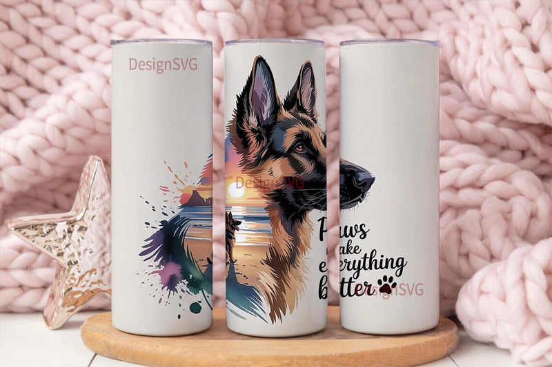 German Shepherd Beach Sunset 20oz Sublimation DesignSVG 