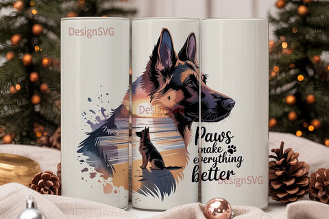 German Shepherd Beach Sunset 20oz Sublimation DesignSVG 
