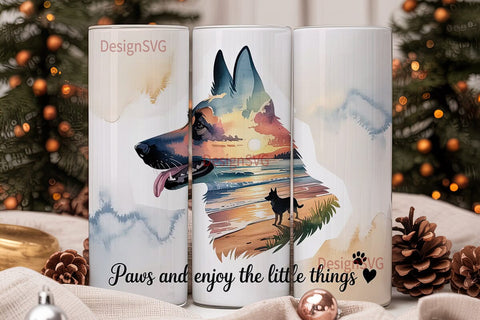 German Shepherd Beach Sunset Tumbler Sublimation DesignSVG 