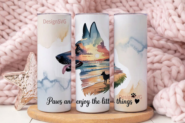 German Shepherd Beach Sunset Tumbler Sublimation DesignSVG 