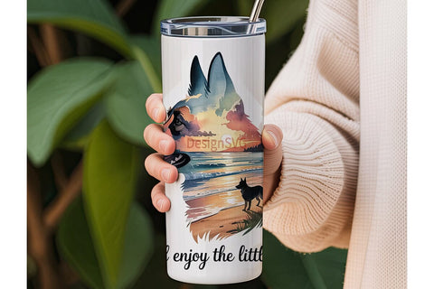 German Shepherd Beach Sunset Tumbler Sublimation DesignSVG 