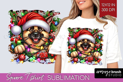 German Shepherd Christmas Dog Square Tshirt PNG Sublimation OrangeBrushStudio 