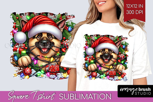 German Shepherd Christmas Dog Square Tshirt PNG Sublimation OrangeBrushStudio 