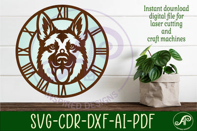 German Shepherd dog clock wall clock laser cut file SVG APInspireddesigns 