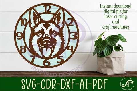 German Shepherd dog clock wall clock laser cut file SVG APInspireddesigns 