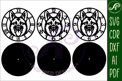 German Shepherd dog clock wall clock laser cut file SVG APInspireddesigns 