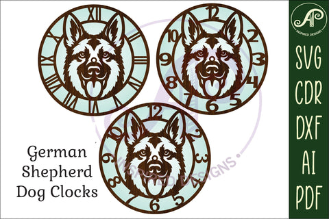 German Shepherd dog clock wall clock laser cut file SVG APInspireddesigns 