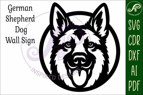 German Shepherd Dog Wall Art SVG Laser Cut Dog Face Circle SVG APInspireddesigns 
