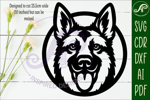 German Shepherd Dog Wall Art SVG Laser Cut Dog Face Circle SVG APInspireddesigns 