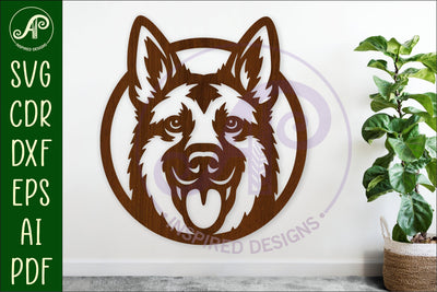 German Shepherd Dog Wall Art SVG Laser Cut Dog Face Circle SVG APInspireddesigns 
