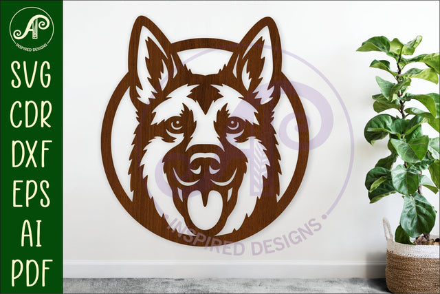 German Shepherd Dog Wall Art SVG Laser Cut Dog Face Circle SVG APInspireddesigns 
