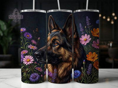 German Shepherd Floral 20oz Tumbler, German Shepherd, Floral Tumbler, Shepherd Tumbler, 20oz Tumbler, Dog Tumbler, Flower Dog, Tumbler Wrap Sublimation SvggirlplusArt 