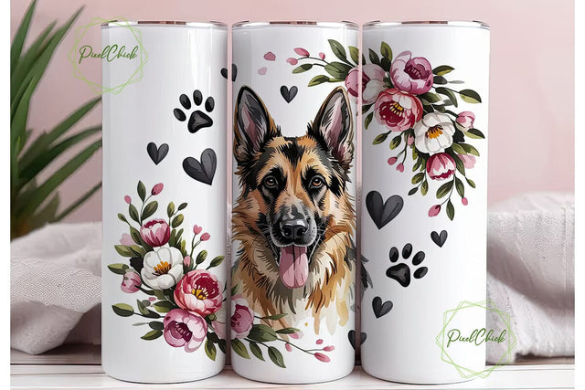 German Shepherd Floral 20oz Tumbler Wrap Sublimation PixelChick 