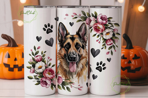 German Shepherd Floral 20oz Tumbler Wrap Sublimation PixelChick 