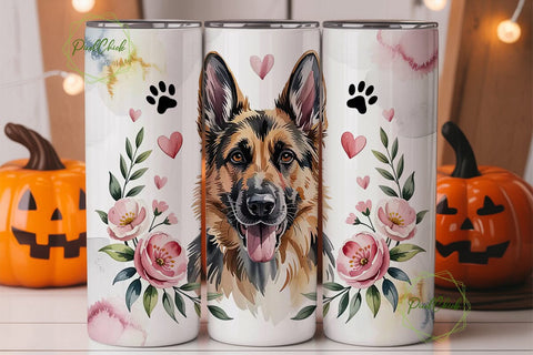 German Shepherd Floral 20oz Tumbler Wrap Sublimation PixelChick 