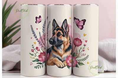German Shepherd Floral 20oz Tumbler Wrap Sublimation PixelChick 