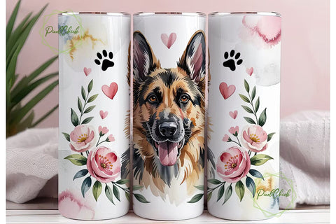 German Shepherd Floral 20oz Tumbler Wrap Sublimation PixelChick 