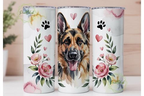 German Shepherd Floral 20oz Tumbler Wrap Sublimation PixelChick 