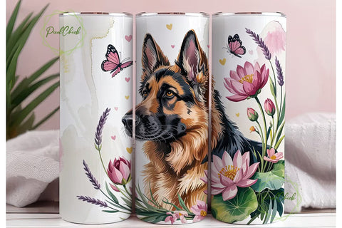 German Shepherd Floral 20oz Tumbler Wrap Sublimation PixelChick 