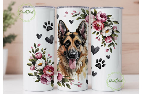 German Shepherd Floral 20oz Tumbler Wrap Sublimation PixelChick 