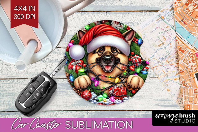 German Shepherd Funny Christmas Dog Car Coaster Sublimation OrangeBrushStudio 