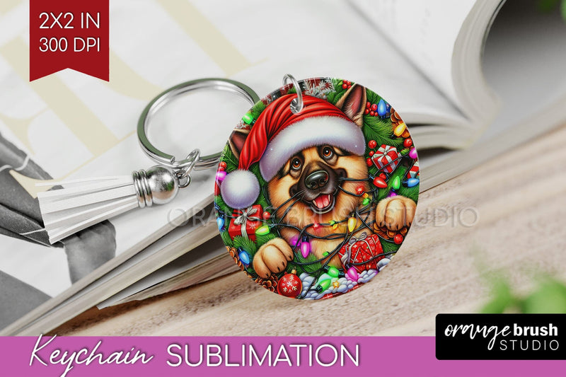 German Shepherd Funny Christmas Dog Keychain PNG Sublimation OrangeBrushStudio 