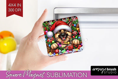 German Shepherd Funny Christmas Dog Magnet PNG Sublimation OrangeBrushStudio 
