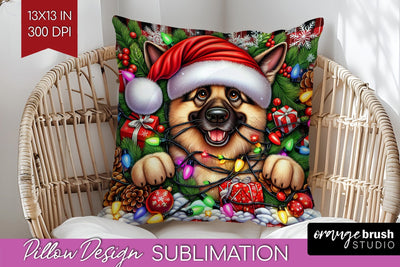 German Shepherd Funny Christmas Dog Pillow Cover Sublimation OrangeBrushStudio 