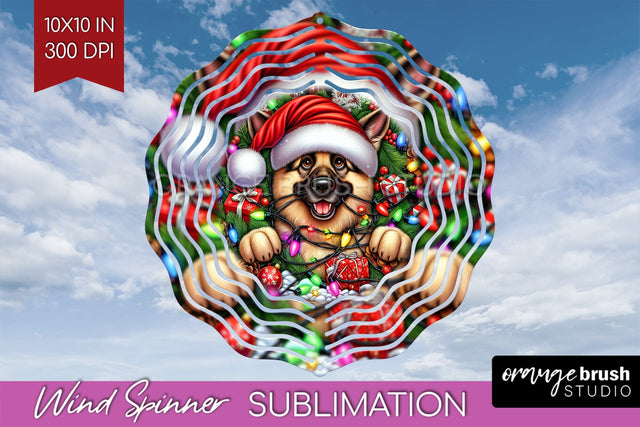 German Shepherd Funny Christmas Dog Wind Spinner Sublimation OrangeBrushStudio 