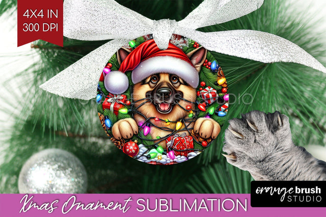 German Shepherd Funny Dog Christmas Ornament PNG Sublimation OrangeBrushStudio 