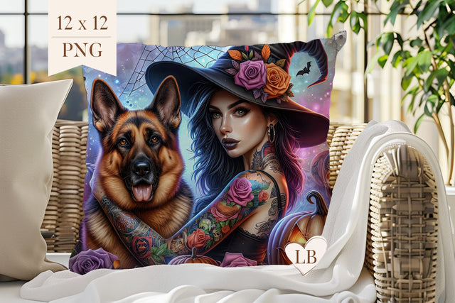German Shepherd Halloween Pillow Cover Sublimation PNG Sublimation BijouBay 