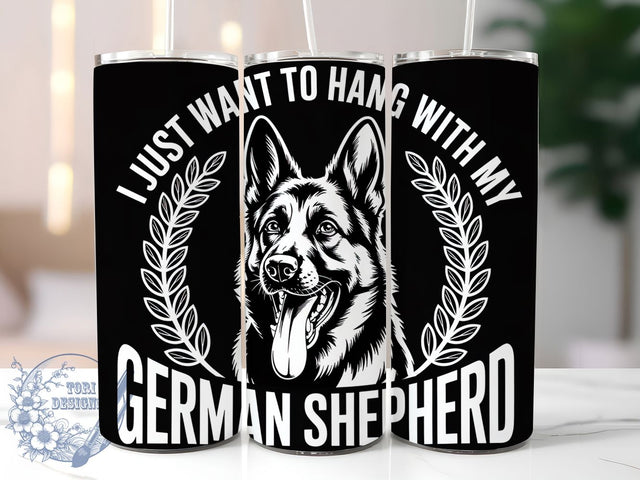 German Shepherd Hang 20oz Tumbler, Dog Lover, Hang With Dog, Tumbler Wrap, Sublimation Design, Pet Companion, 20oz Tumbler Sublimation ToriDesigns 