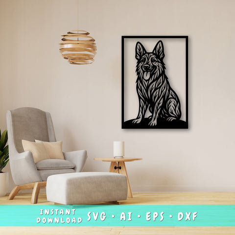 German Shepherd Laser SVG, Cute Dog Laser Cut, Pet Lover Design, Digital Download, Dog Art, Laser Engraving File SVG HappyDesignStudio 