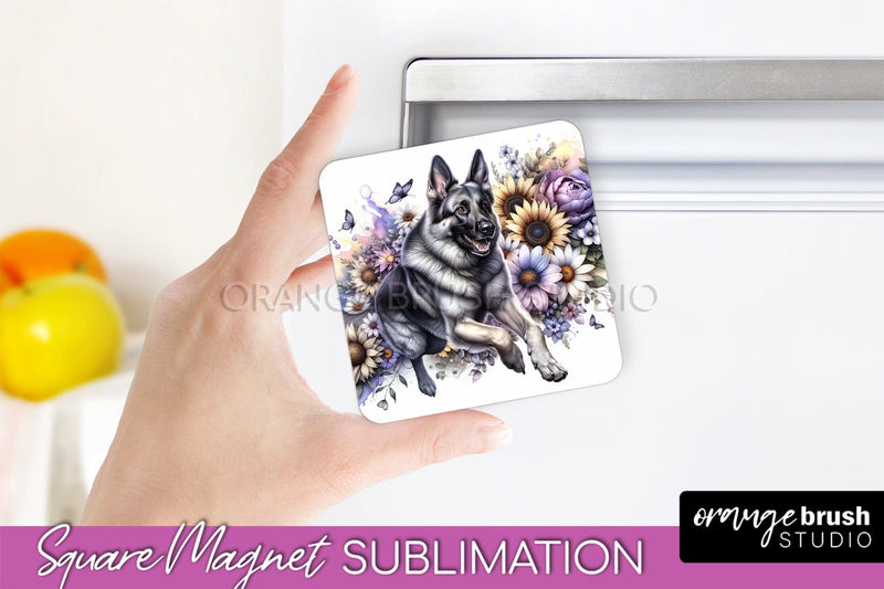 German Shepherd Magnet Sublimation - Dog Mom Floral Magnet PNG Design Sublimation OrangeBrushStudio 