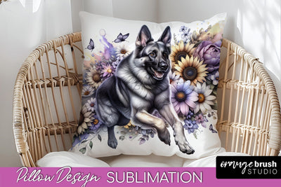 German Shepherd Pillow Cover - Dog Mom Floral Pillow Sublimation Sublimation OrangeBrushStudio 