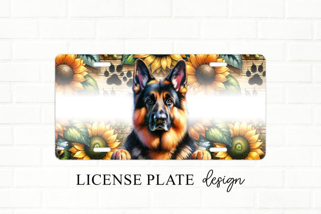 German Shepherd Sunflower License Plate Sublimation Design Sublimation BijouBay 