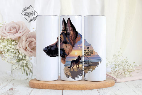 German Shepherd Sunset 20oz Tumbler Wrap Sublimation sassyprint 