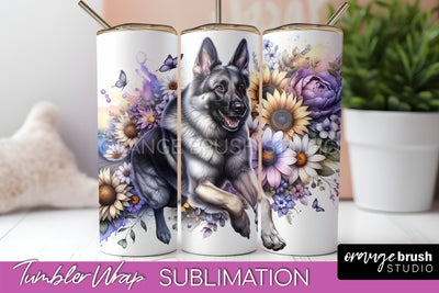 German Shepherd Tumbler Wrap - Dog Mom Floral Tumbler Sublimation Sublimation OrangeBrushStudio 