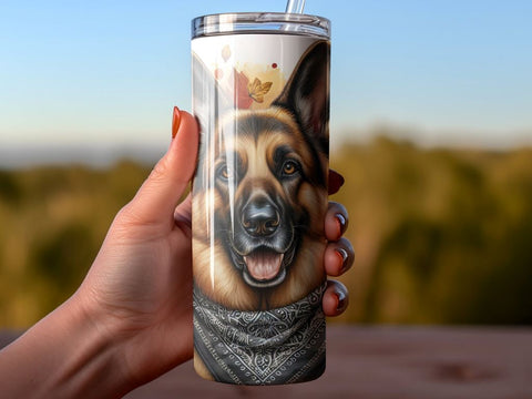 German Shepherd Tumbler Wrap, Sunflower Pumpkin Design PNG Sublimation BijouBay 