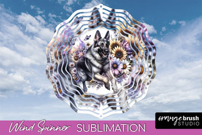 German Shepherd Wind Spinner, Dog Mom Floral Wind Spinner Sublimation Sublimation OrangeBrushStudio 
