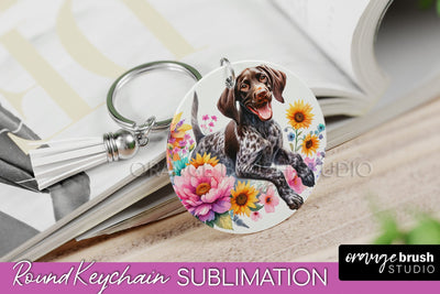 German Shorthaired Pointer Keychain - Dog mom Floral Keychain Sublimation Design Sublimation OrangeBrushStudio 